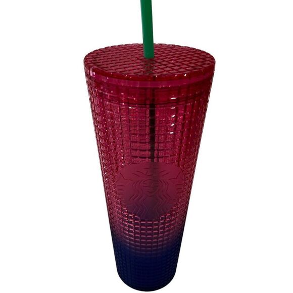 2022 Starbucks Watermelon Pink Purple Grid Tumbler Venti Cup - Picture 1 of 3
